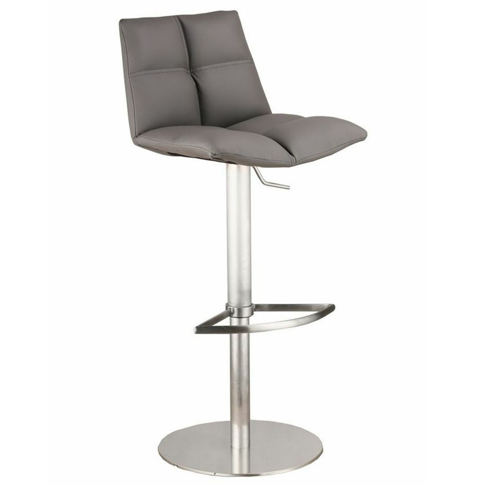 Roma Adjustable Brushed Stainless Steel Barstool in Gray Faux Leather