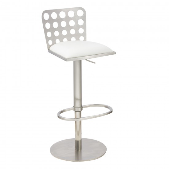 Dune Contemporary Barstool In White and Stainless Steel