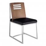 Oxford Dining Chair in Brushed Stainless Steel in Black Faux Leather (Set of 2)