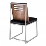 Oxford Dining Chair in Brushed Stainless Steel in Black Faux Leather (Set of 2)