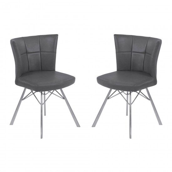 Spago Contemporary Dining Chair in Vintage Gray Faux Leather - Set of 2