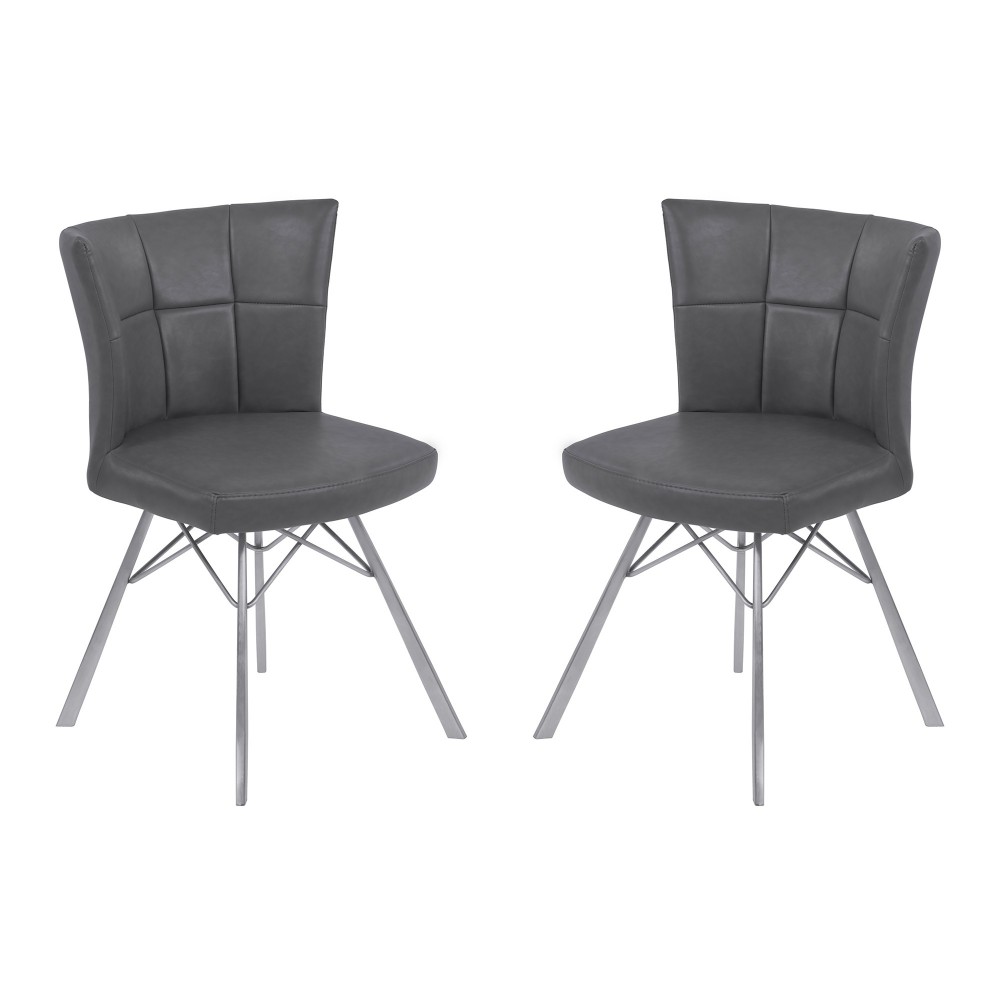 Spago Contemporary Dining Chair in Vintage Gray Faux Leather - Set of 2