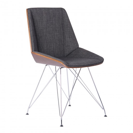 Pandora Chair in Chrome finish with Walnut wood and Charcoal Fabric