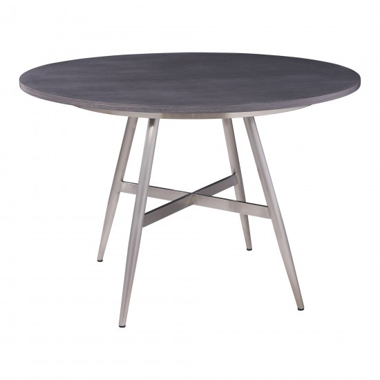 Soleil Contemporary Dining Table in Brushed Stainless Steel and Gray Walnut Top