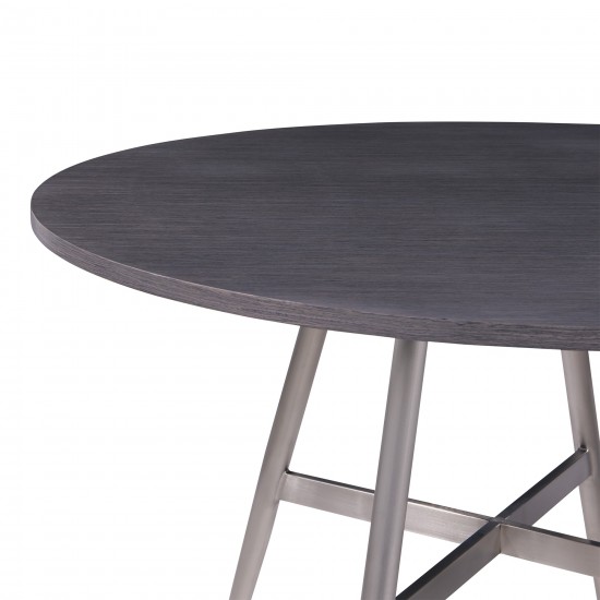 Soleil Contemporary Dining Table in Brushed Stainless Steel and Gray Walnut Top