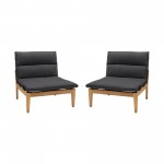 Arno Outdoor Modular Teak Wood Lounge Chair with Charcoal Olefin - Set of 2