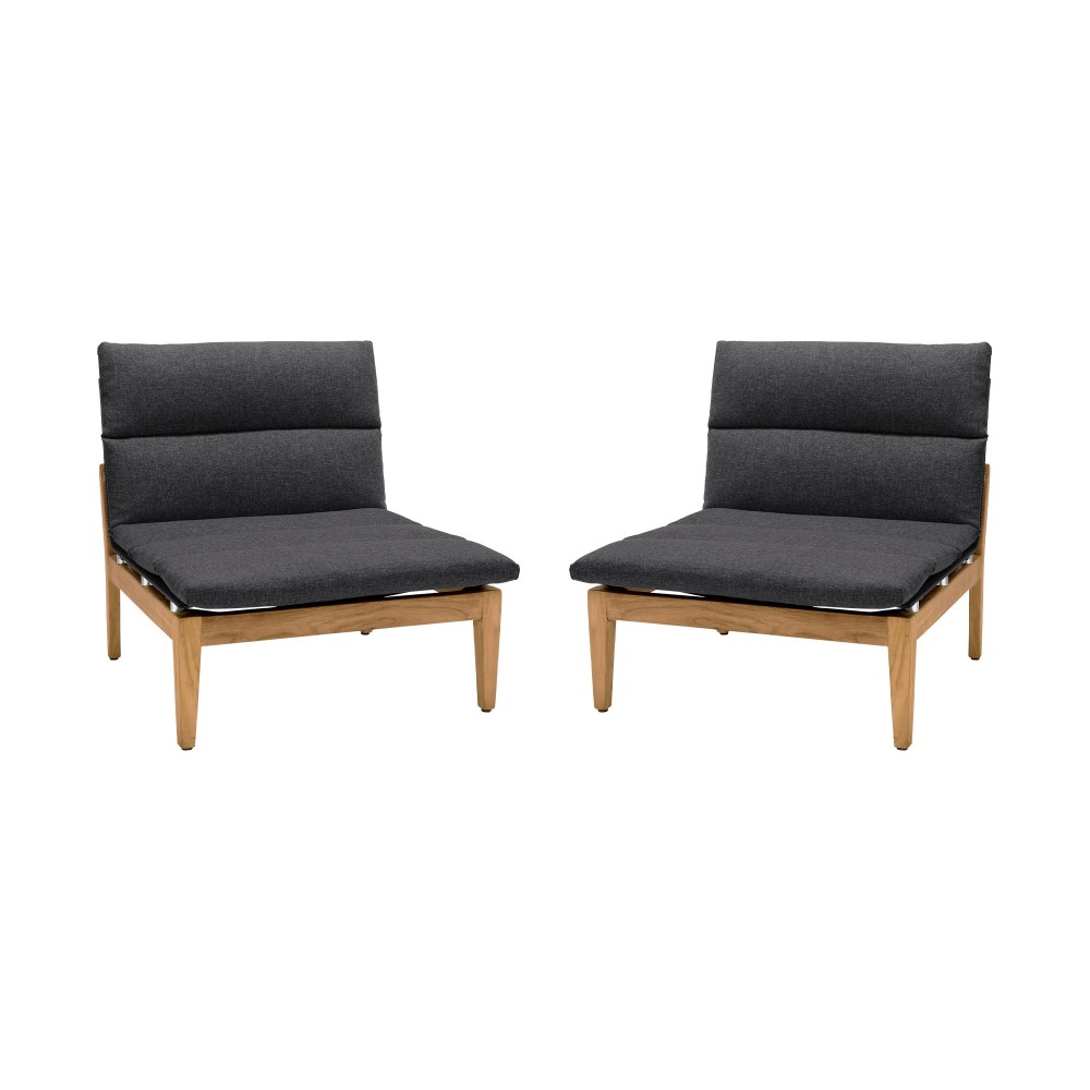 Arno Outdoor Modular Teak Wood Lounge Chair with Charcoal Olefin - Set of 2