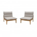 Arno Outdoor Modular Teak Wood Lounge Chair with Beige Olefin - Set of 2