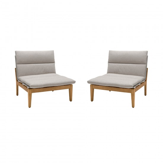 Arno Outdoor Modular Teak Wood Lounge Chair with Beige Olefin - Set of 2