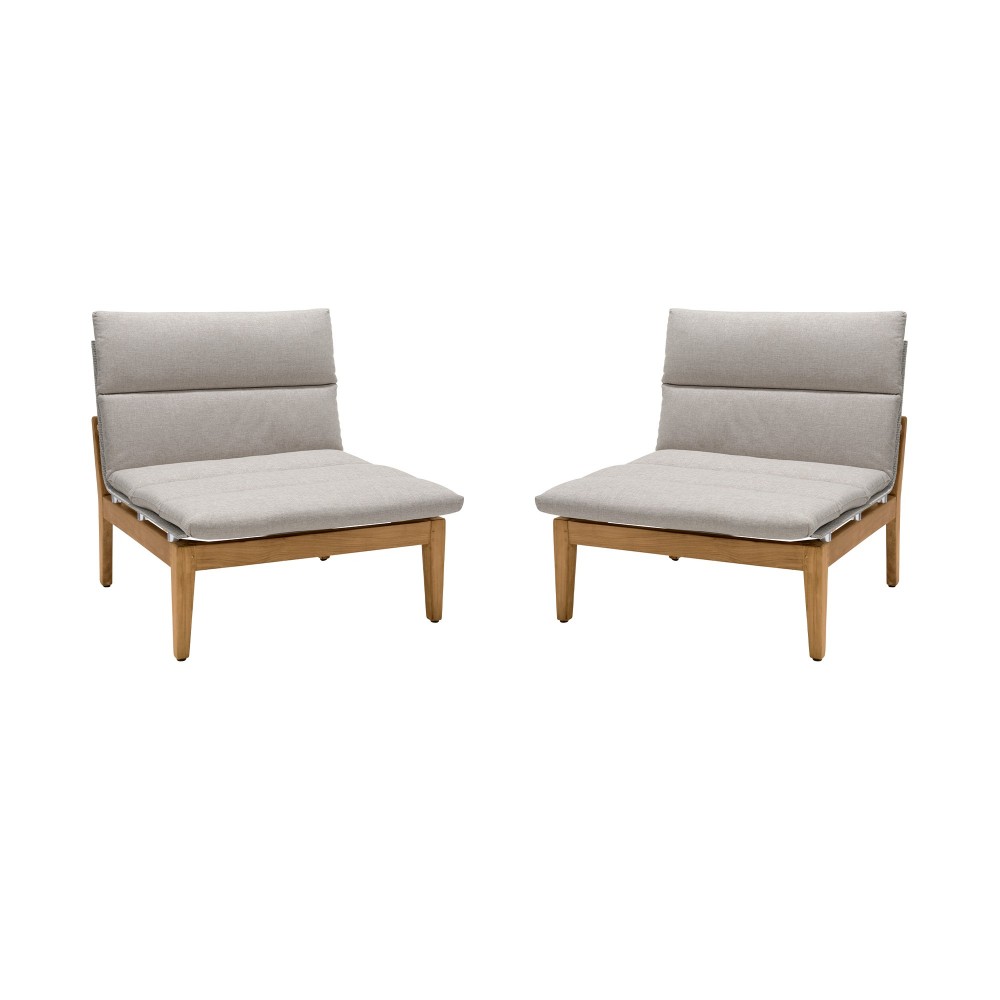 Arno Outdoor Modular Teak Wood Lounge Chair with Beige Olefin - Set of 2