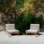 Arno Outdoor Modular Teak Wood Lounge Chair with Beige Olefin - Set of 2