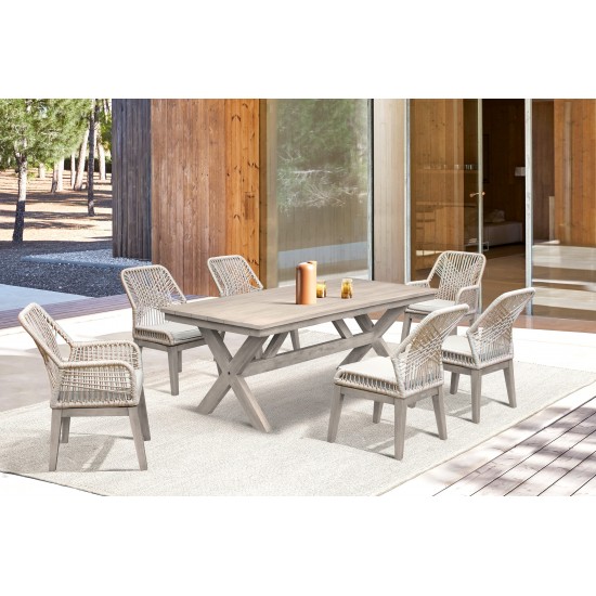 Costa 7-Piece Patio Outdoor Dining Set in Grey Acacia Wood and Rope