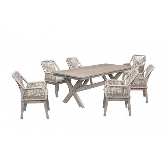 Costa 7-Piece Patio Dining Set with Arm Chairs in Grey Acacia Wood and Rope