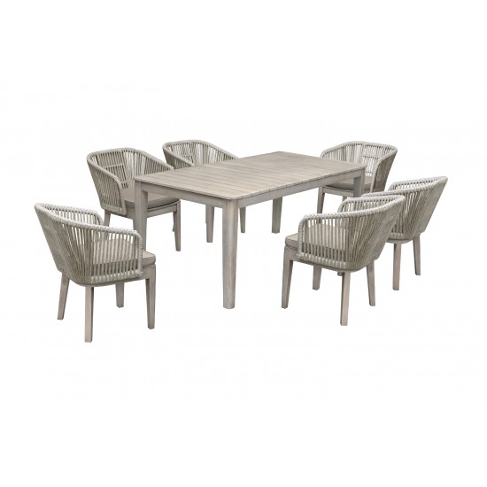 Haiti 7-Piece Patio Dining Set with Arm Chairs in Grey Acacia Wood with Rope