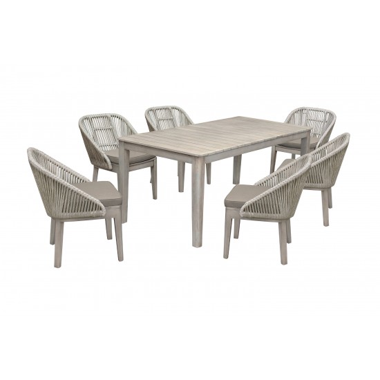 Haiti Patio 7-Piece Dining Table Set with Side Chairs in Grey Acacia Wood and