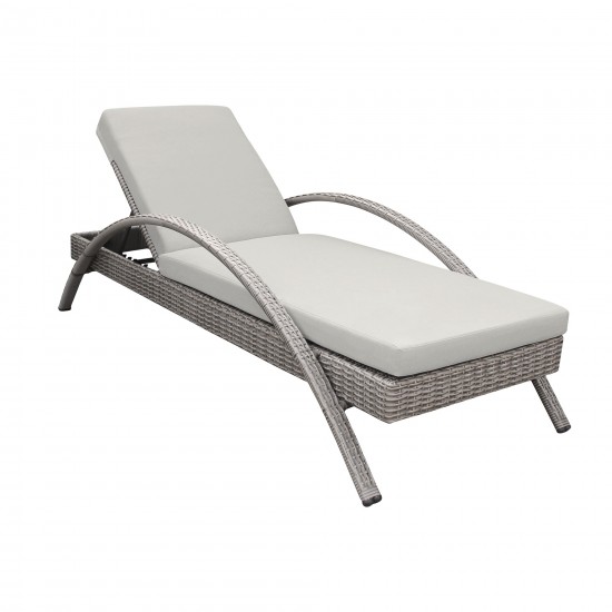 Aloha Adjustable Patio Outdoor Chaise Lounge Chair in Grey Wicker and Cushions