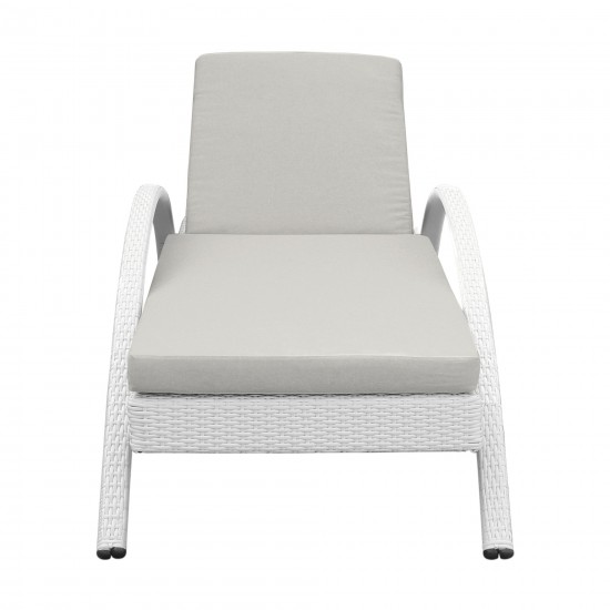 Aloha Adjustable Patio Chaise Lounge Chair in White Wicker and Grey Cushions