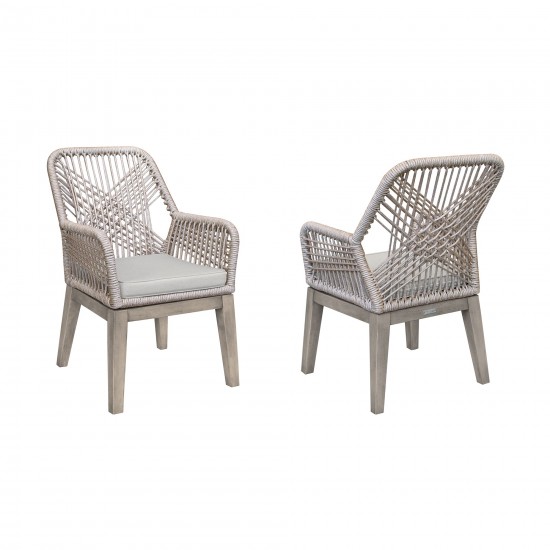 Costa Patio Dining Chairs with Arms in Grey Acacia Wood and Rope - Set of 2