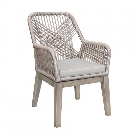 Costa Patio Dining Chairs with Arms in Grey Acacia Wood and Rope - Set of 2