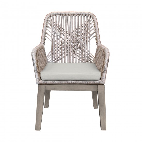Costa Patio Dining Chairs with Arms in Grey Acacia Wood and Rope - Set of 2