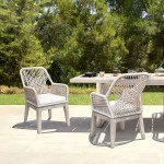 Costa Patio Dining Chairs with Arms in Grey Acacia Wood and Rope - Set of 2