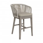 Garnet Outdoor Patio Bar Stool in Grey Acacia Wood and Rope