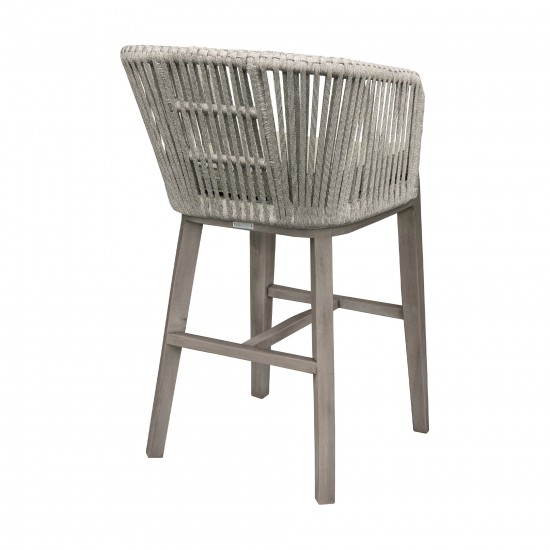 Garnet Outdoor Patio Bar Stool in Grey Acacia Wood and Rope