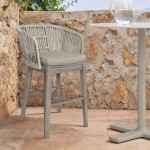 Garnet Outdoor Patio Bar Stool in Grey Acacia Wood and Rope