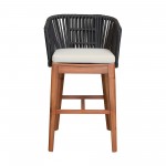 Garnet Outdoor Patio Bar Stool in Natural Acacia Wood and Black Rope