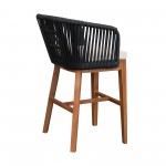 Garnet Outdoor Patio Bar Stool in Natural Acacia Wood and Black Rope