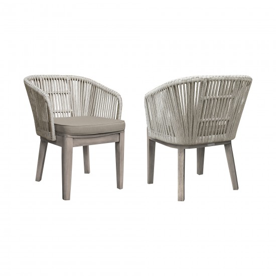 Haiti Patio Dining Chairs with Arms in Grey Acacia Wood and Rope - Set of 2