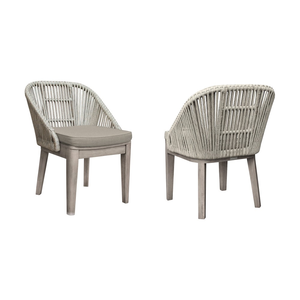 Haiti Patio Outdoor Dining chairs in Grey Acacia Wood and Rope - Set of 2