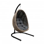 Pisces Indoor Hanging Egg Swing Chair in Espresso Wicker with Black Iron Stand