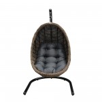 Pisces Indoor Hanging Egg Swing Chair in Espresso Wicker with Black Iron Stand