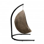 Pisces Indoor Hanging Egg Swing Chair in Espresso Wicker with Black Iron Stand