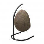 Pisces Indoor Hanging Egg Swing Chair in Espresso Wicker with Black Iron Stand