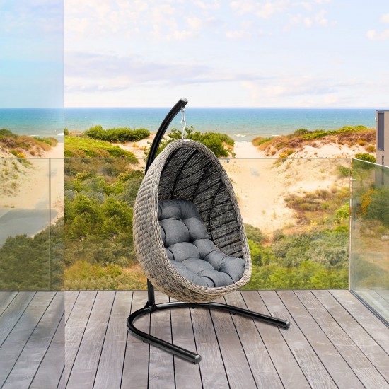 Pisces Indoor Hanging Egg Swing Chair in Espresso Wicker with Black Iron Stand