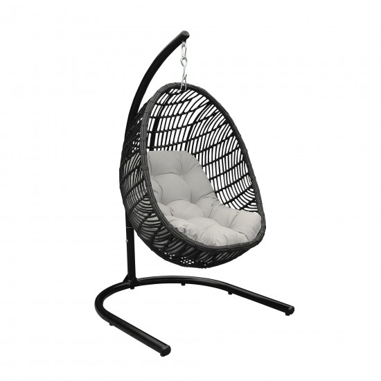Rio Indoor Outdoor Hanging Egg Swing Chair in Grey Wicker with Black Iron Stand