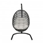 Rio Indoor Outdoor Hanging Egg Swing Chair in Grey Wicker with Black Iron Stand