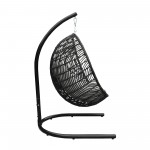 Rio Indoor Outdoor Hanging Egg Swing Chair in Grey Wicker with Black Iron Stand