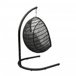 Rio Indoor Outdoor Hanging Egg Swing Chair in Grey Wicker with Black Iron Stand