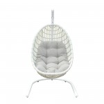 Rio indoor Hanging Egg Swing Chair in White Wicker with White Iron Stand