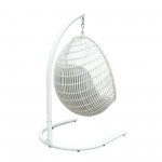 Rio indoor Hanging Egg Swing Chair in White Wicker with White Iron Stand