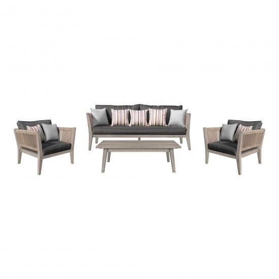 Condesa 4 Piece Patio Furniture Set in Acacia Wood and with Charcoal Cushions