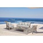 Hawaii 4 Piece Patio Furniture Set in Acacia Wood and Rope with Grey Cushions