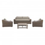 Verano 4 Piece Patio Furniture Set in Wicker and Acacia Wood with Taupe Cushions