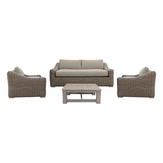 Verano 4 Piece Patio Furniture Set in Wicker and Acacia Wood with Taupe Cushions