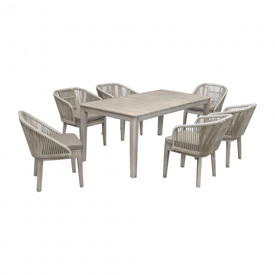 Haiti 7-Piece Patio Outdoor Dining Set in Grey Acacia Wood and Rope