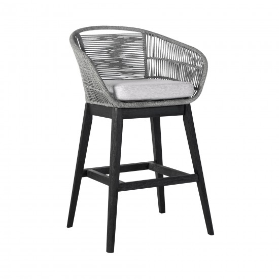 Tutti Frutti Indoor Bar Height Bar Stool in Black Brushed Wood with Grey Rope