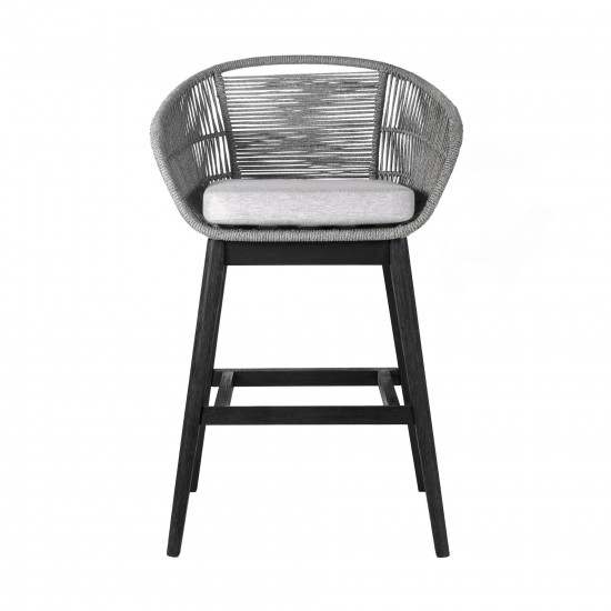 Tutti Frutti Indoor Bar Height Bar Stool in Black Brushed Wood with Grey Rope